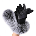 CharmDemon Women leather Gloves Autumn Winter Warm Rabbit Fur gloves Mittens at8