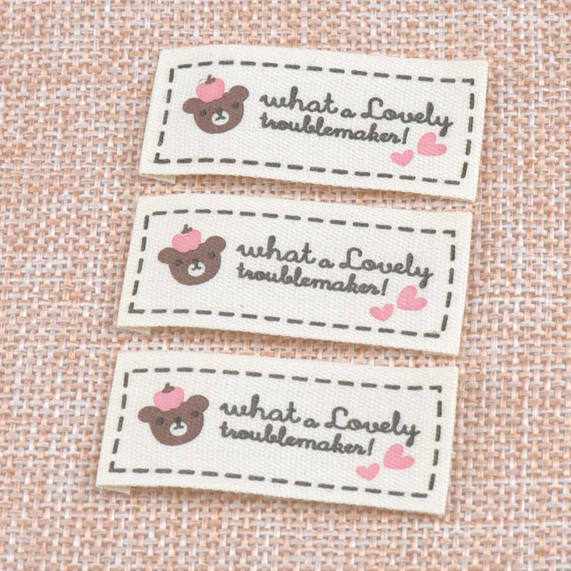 Description Picture 3 of item50pcs Beige Woven Labels For Clothing Care Labels Cartoon Bear Woven Labels Clothing Shoes Bags Washable Garment Tags CP1532
