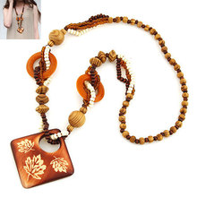 Fashion Bohemian Vintage Ethnic Wood Elephant Long Sweater Chain Necklaces Pendants for Women Statement Necklace Jewelry
