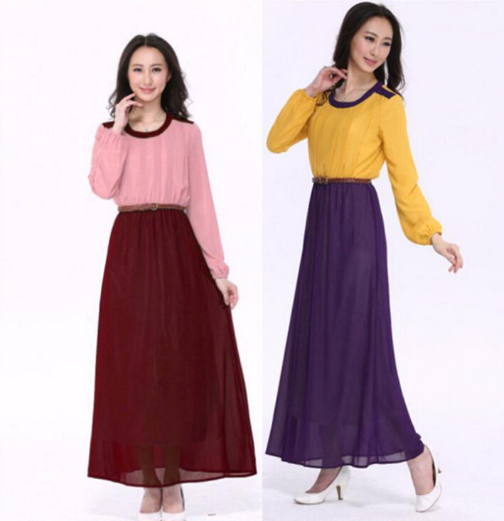 muslim-plus-size-dress-contrast-color-crewneck-long-sleeved-Malaysia ...