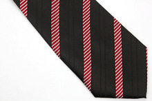 NT0463 Red Black Striped Classic Silk Polyester Blend Smooth Man s Casual Jacquard Woven Necktie Business