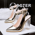 Women Pumps Patent Leather Pointed Toe Sandal Sexy Ladies Shoes Hgih Heels Shoes Crystal Thik Heel