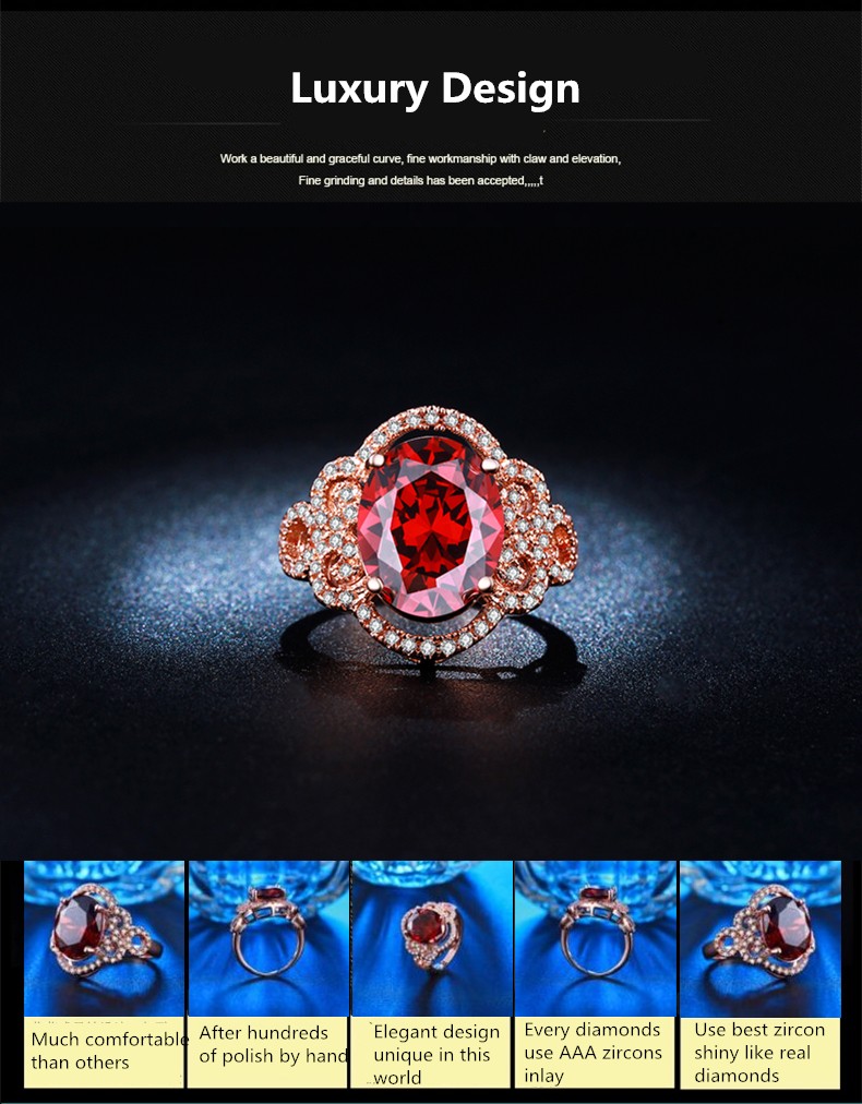 MDEAN Rose gold plated ring jewelry Red gem inlaid big AAA Zircon diamond Engagement Bague Bijoux Luxury Accessories MSR241