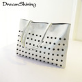 DreamShining 2016 New Unique Punk Women PU Leather Handbags Vintage Rivet Bag Tote Black Ladies Shopper