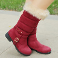 Big size 33 43 Snow Boots Punk Rivets Buckle Shoes Women Fashion Half Knee High Boots