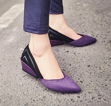 Genuine Leather Pointed Toe Wedges Shoes Horse Hair 2016 New Spring High Heeled Shoes Pigskin Fashion