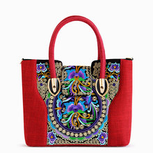 Fashion Ethnic Style Embroidery Flower Totes Casual Ladies Handbag 2016 New Linen Designer Leisure High Quality Shoulder Bag