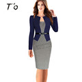 Lady High Grade Elegant Belted Tartan Faux Twinset bodycon big desgin big size Woman Wear Casual