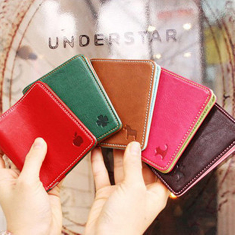 Cute women credit card holders PU leather ID card wallets for men boy korean style fold