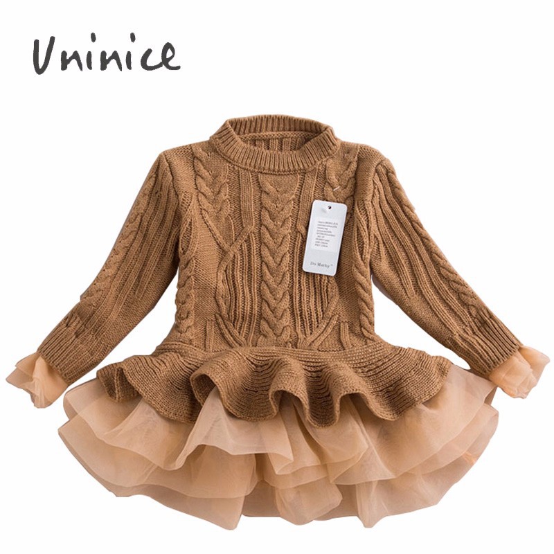 Knitted Sweater Dress Pullovers Sweaters With Lace Shrugs Dresses Crochet Long Free Shipping 2015 Autumn Winter Wholesale Kids (1)