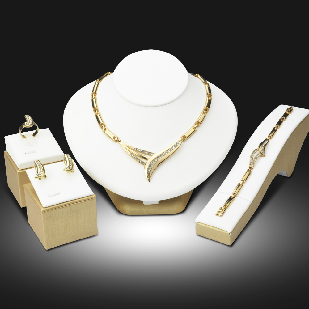 Dubai 18K Gold Plated Jewelry Sets Nigerian Wedding African Beads Crystal Bridal Jewellery Set Rhinestone Ethiopian