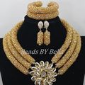 Chunky Gold Crystal Beads Women Necklace Bridal Fashion Jewelry Wedding African Beads Jewelry Set 2016 Free