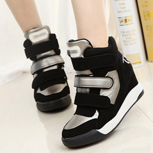 hot 2015 marant shoes women wedge sneakers women Height Increasing Leather wedge high heel sneakers high