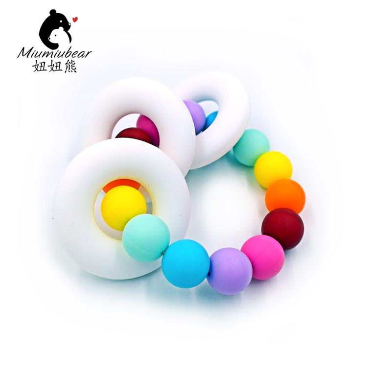 Natural Baby Toy Silicone Teething Ring Toy in Rainbow Chewable Teether Silicone Toy Teething Baby Shower Gift