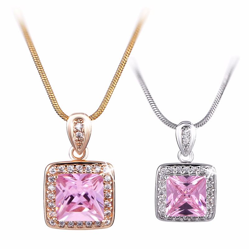 2015 Brand New Necklaces & Pendants 18K Gold/White Gold Plated Trendy White Square Crystal Chain Pendant Neck Jewelry D2A