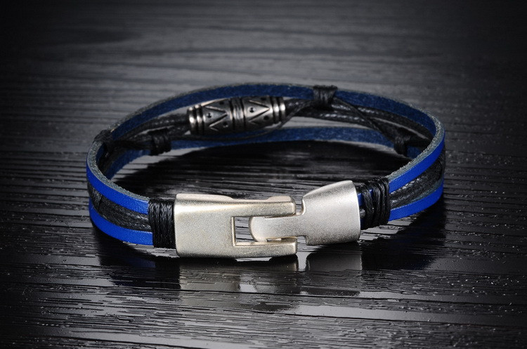 Blue Genuine Leather Vintage Retro Punk Men Charm Bracelets Bangles For Man Fashion OPK Brand Jewelry