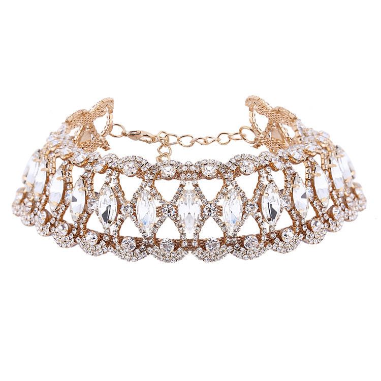 2017 Big Rhinestone Choker Crystal Statement Necklace Women Collar Chockers Chunky Necklace Collier Luxury Wedding Jewellery N4794A