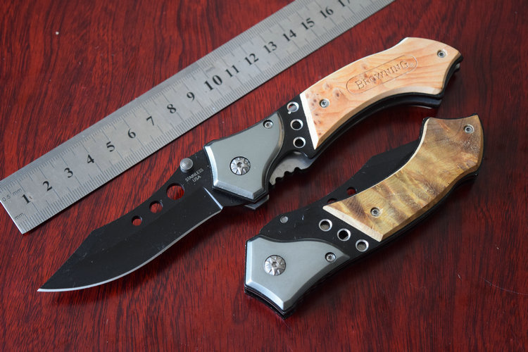 12pcs lot Oem Browning Three Eye Stainless Steel Folding Knife Camping survival tool hunting Knives wood
