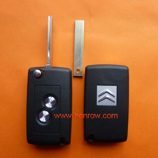 High qulity Citroen 2 button flip remote car key shell with HU83-407 key blade with free shipping