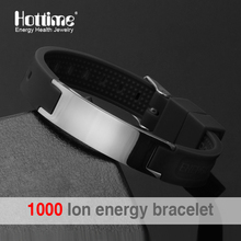free shipping black (colour) silicone wristband 4 in 1 bio elements energy stainless steel magnetic bracelet for men