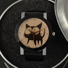 2016 New Fashion Cute watches Women and Children Favor black cat Cartoon watches Casual quartz wristWatches