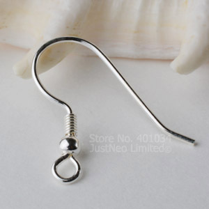 ear hook,solid 925 sterling silver earring hooks with coil and a ball, sterling silver earring jewelry findings for women