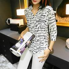 Korean Style Women Print Blouse Chiffon Shirt Short Sleeve Button Down Tops