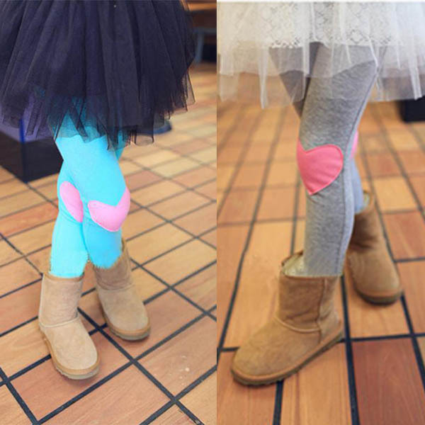 Cotton Girls Korean Style Love Heart Patch Leggings Children Kids Pants 4 Colors