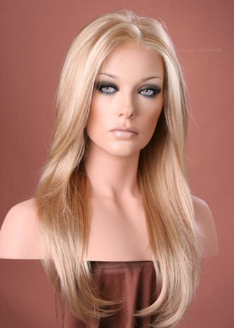 Free shipping Blench knot Brazilian hair Glueless Front Lace wigs/Full wigs Straight blonde wig