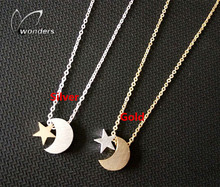 2015 Gold/Silver Dainty Crescent Moon and Tiny Star Stainless Steel Pendant Necklace for Women,Mother’s Day Gift