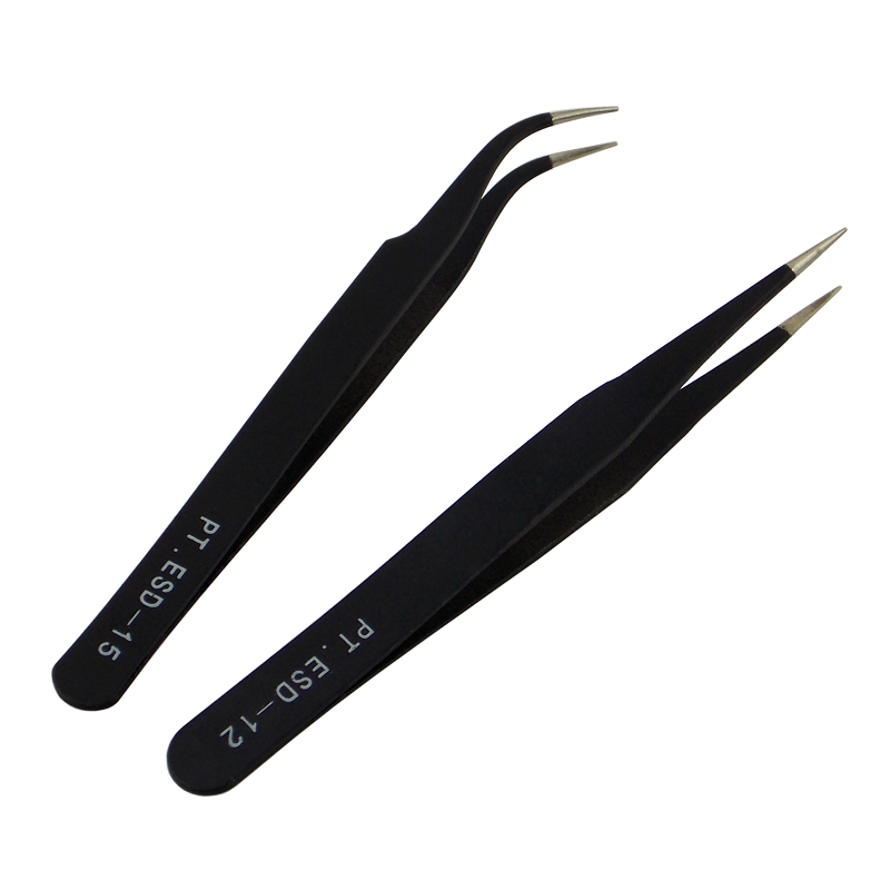 New 2 Pcs Antistatic Electroplating Nonmagnetic Stainless Steel Curved Straight Eyebrow Tweezers Nail Art DIY Necessary Tools