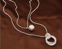 Gold Silver Plated Double Chain Balls Circles Long Necklaces Pendants Fashion Statement Colares Femininos Women Jewelry