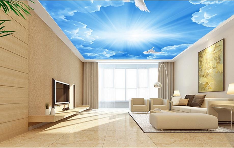 Azulejos de techo 3D cielo azul y nubes blancas personalizado hd 3d
