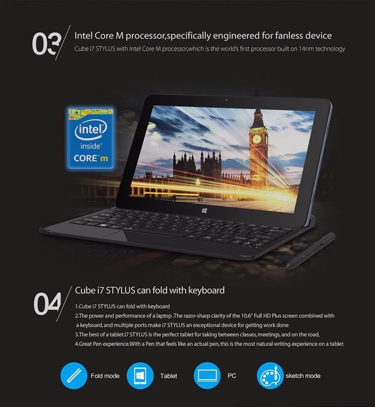CUBE i7 Stylus Windows 8 4GB 64GB Electromagnetic Screen Tablet PC Intel 189058 9