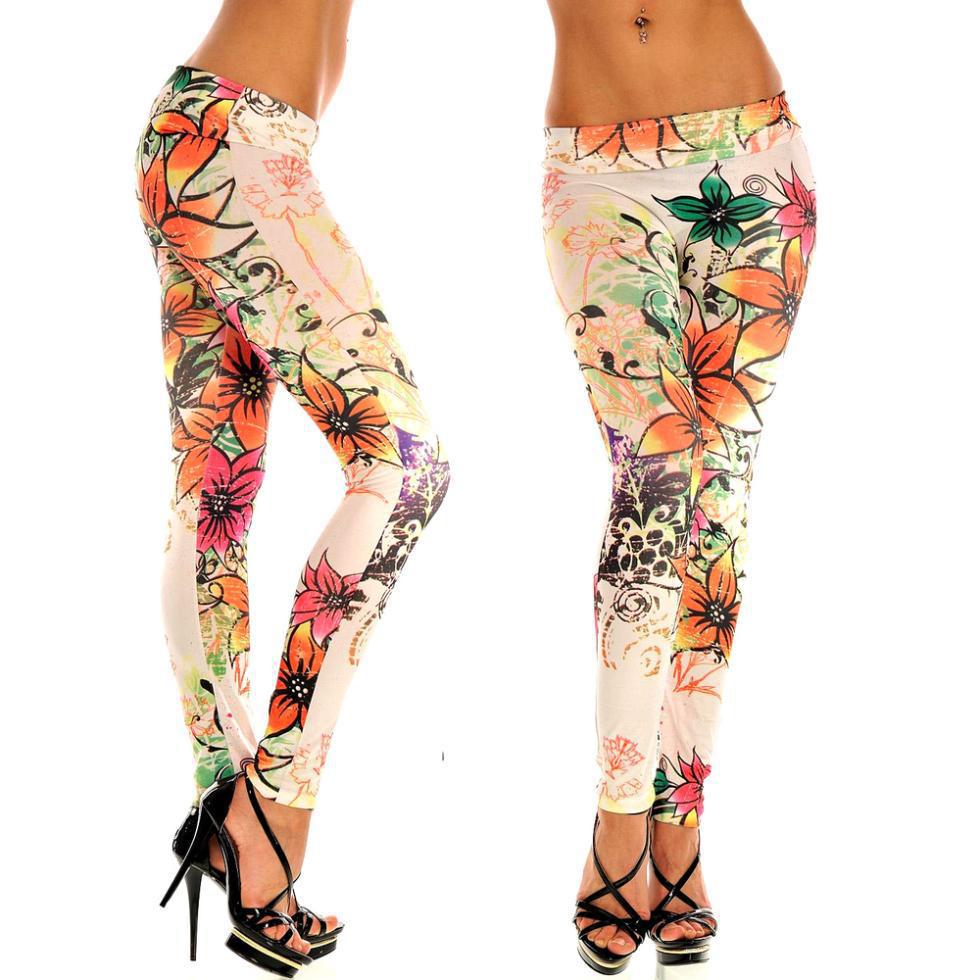 L-327 New 2014 Colorful Flower Scrawl Pattern Print Elasticity Fashion Women's Pants Thin Skinny Leggings For Spring Autumn