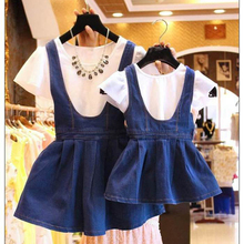 2016 Family Korean fashion cotton Summer Matching mother daughter Denim dresses baby dress,women dress,Family look,BC1083