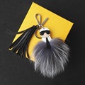 Free Shipping Karlito Fur Monster Keychain Real Fox Fur Keychain Fur Bag Charm Keychain with Tassel