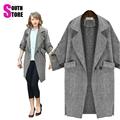 Southstore 2016 Fashion Winter Warm Coat Women Midi Grey Casaco Feminino Casual Pocket Coat Abrigos Mujer