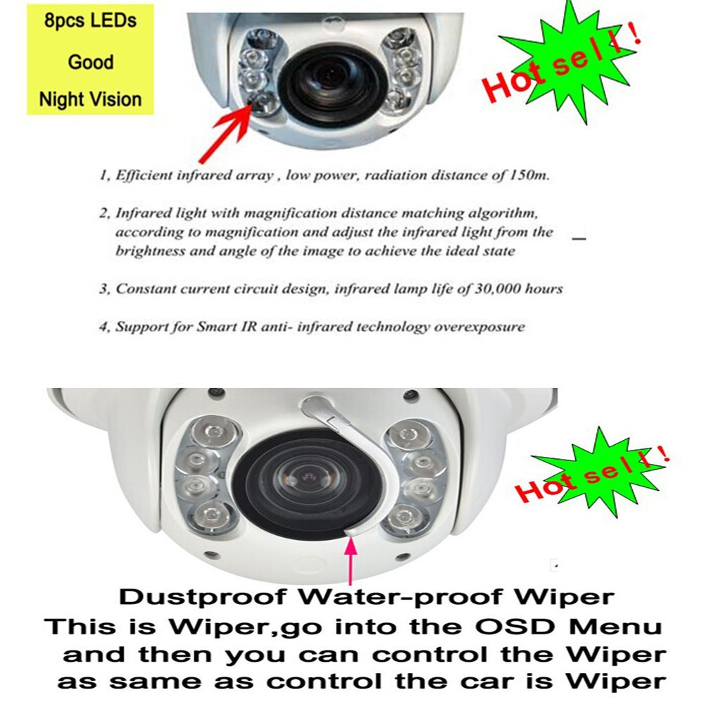 Blue Iris Auto Tracking PTZ IP Camera with wiper Full HD1080P CCTV