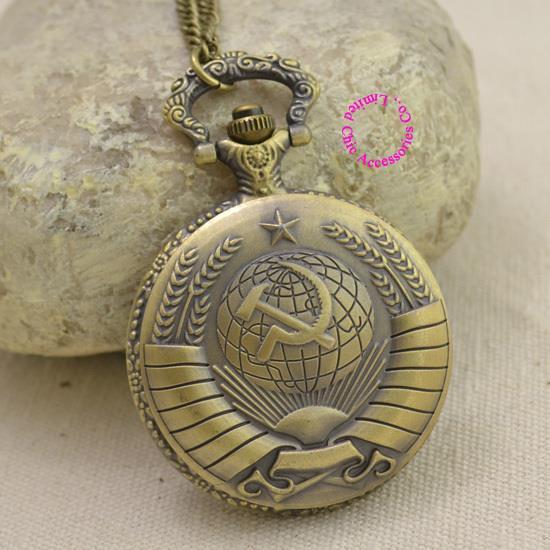 Soviet BOLSHEVIK quartz pocket watch woman lady classic vintage antique fob watches ancient bronze sickle hammer