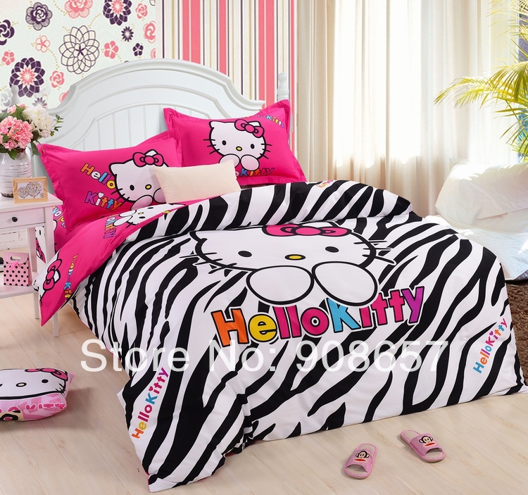 black zebra skin deep pink Hello Kitty printed forters