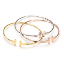 2016 Fashion 3 Color 18K Rose Gold Brand Letter Double T Bracelets bangles Pulseiras For Women fine Jewelry