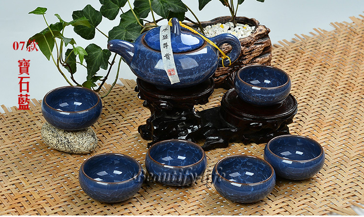 7pcs luxurious Ice Crack teaset Gong Fu Teapot china tea cup porcelain coffee set Blue color