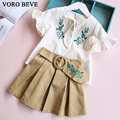 VORO BEVE 2017 New Fashion Children s Clothing Set Children Set Summer Embroidered Speaker Sleeve Style