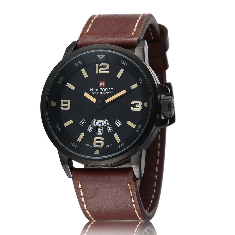Naviforce Luxury Brand Genuine Leather Strap Analog Date Men's Quartz Watch Casual Watches Men Wristwatch Relogio Masculino