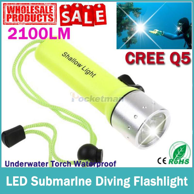 Diving Flashlight 2100LM CREE Q5 LED Waterproof Underwater Scuba Dive Torch Flash Light Lamp for Diving Free shipping