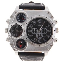 Oulm 1349 hombres de doble movimiento de cuarzo reloj deportivo militar with brújula y termómetro decoración dial negro