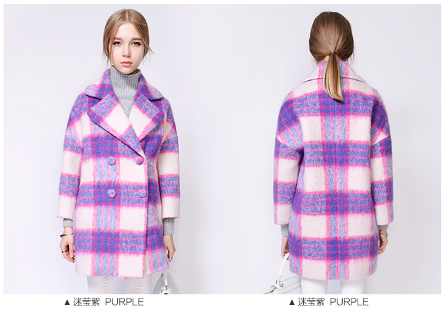 22016 зима новый Европейский plaid pattern мягкий теплый моды пальто женщин мохер шерсть шерстяное пальто куртки