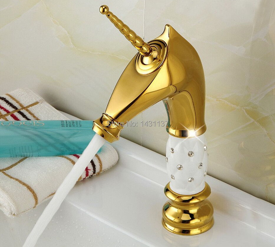 wholesale and retail brass material cold and hot gold bathroom luxury basin sink faucet mixer tap