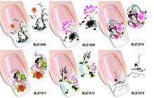 11 Design in 1 Beautiful Nail Art Chinese Ink Paintings Nail Decals Water Transfer Stickers Tips